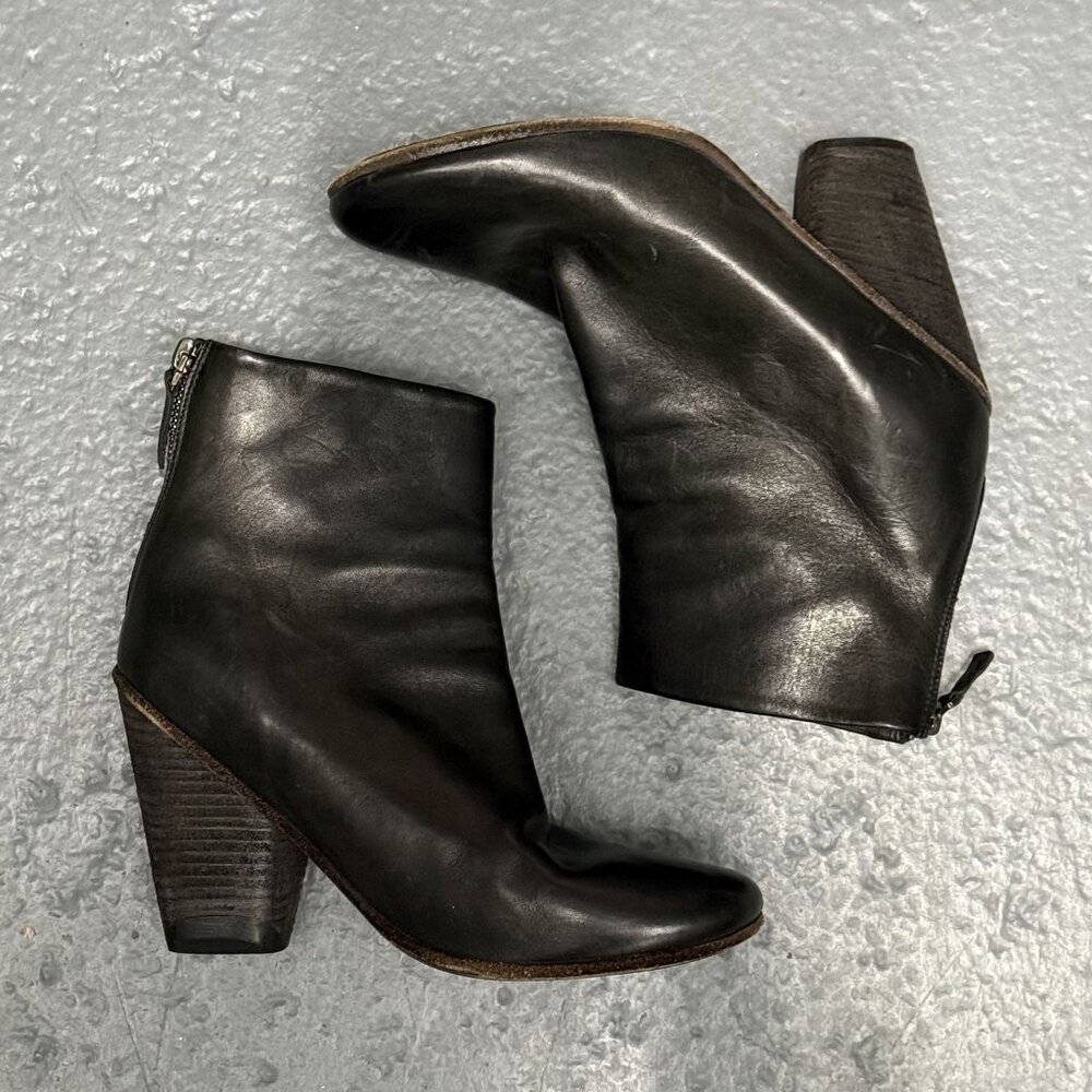 MARSELL Black Leather Ankle Boots Booties Block Heel Sz IT 38.5 US 8.5